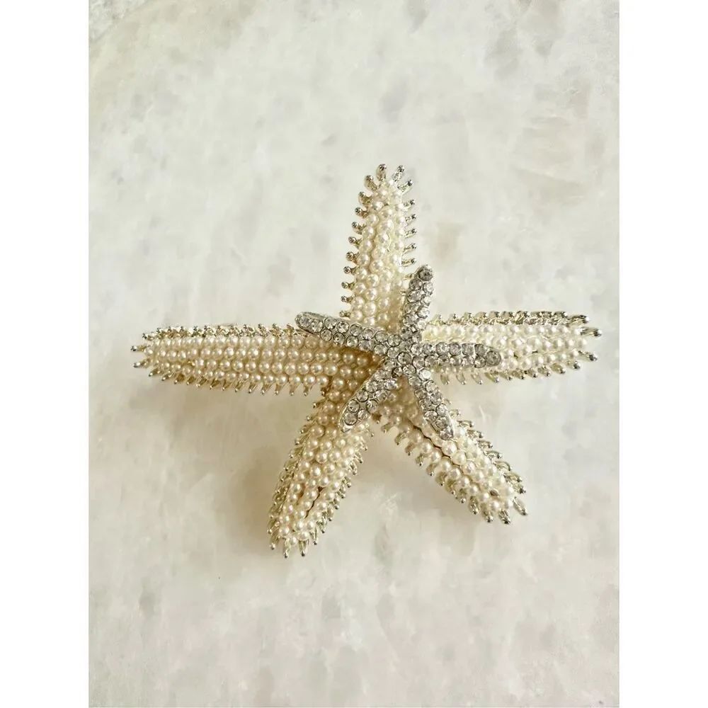 Pearl gold and silver starfish hair clip
